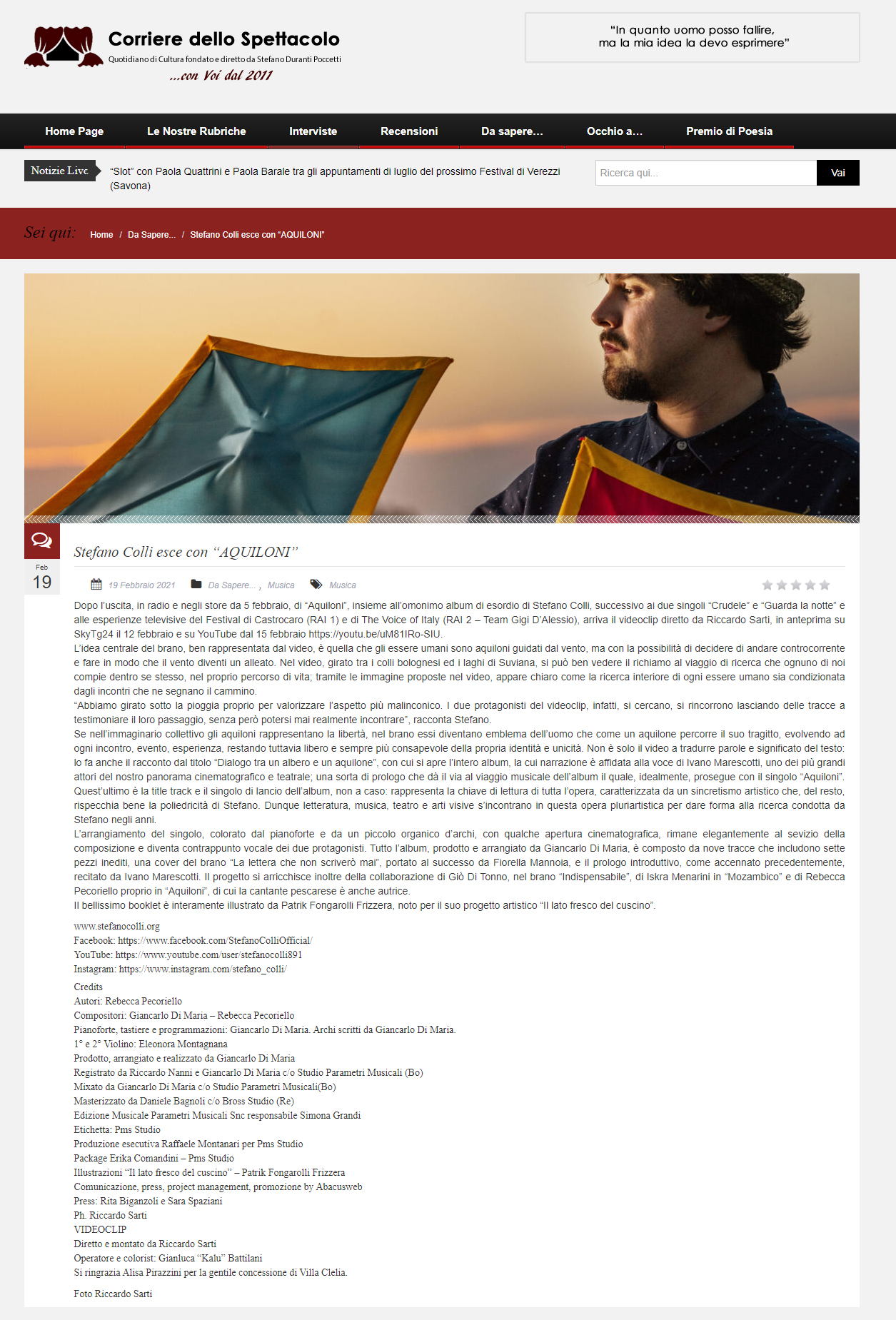 Stefano Colli su Il Corriere dello Spettacolo (19-02-2021)